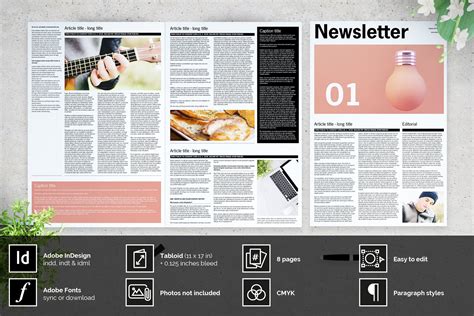 Black and White Newsletter Layout Stock Template