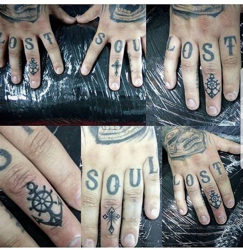 Black and grey shaded lost soul knuckle tattoo