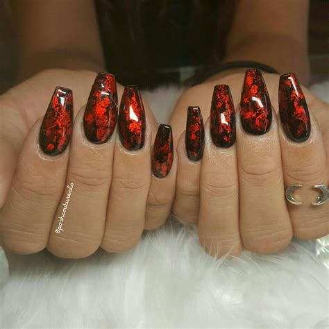 4. Red, Black and Gold Coffin Nails. Red