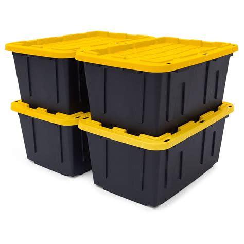 Shop Project Source Commander X-large 40-Gallons (160-Quart) Black/Yellow Heavy Duty Tote with Standard Snap Lid in the Plastic Storage Containers department at Lowe's.com. The 40-Gallon Commander by Project Source Heavy Duty stackable storage tote is designed to handle your tough storage and organization needs whether it's on the . 