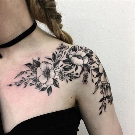 Black flower tattoo. Heavily Shaded Black And Gray Floral Collarbone Tattoo Designs. @zuzupolakowska via Instagram – Love this design? Try a Temporary Tattoo. If you have decided to get a flower tattoo … 