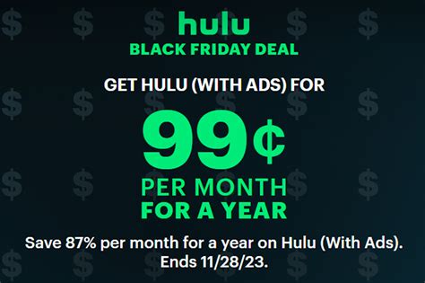 Black friday hulu deal. Hulu isn’t messing around with its 2023 Black Friday deals! Whether you’re a new subscriber or eligible returning member, the platform is offering one of its most affordable streaming options ... 