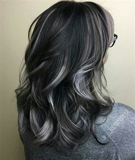 #12: Silver Hair with Purple Highlights. The grey and purple hair is a cross between bright violet and sterling smoke. The best thing about this color is the multi-contrast of violet hues. I used 3 different techniques to help create a perfect blend, including slicing angles around the head, color melting, and a color overlay at the bowl to ...