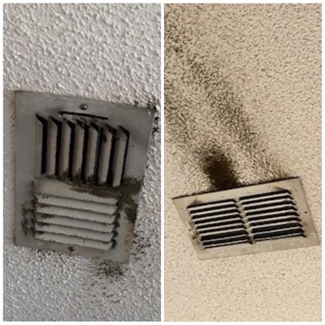 Black mold in air vents. Oct 22, 2020 · An air filter with a MERV rating of 1-20 is enough to block dust and mold spores, but for smoke and soot, you’ll need an air filter of MERV 13+. Signs of black mold in air vents. Aside from the black dust around your AC vents, you can tell you have a black mold growth problem when you notice the following: 