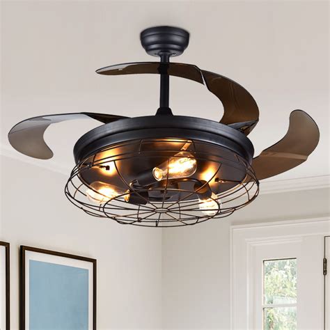 Invector 60 in. Indoor/Outdoor Matte Black Ceiling Fan with Light and Remote Control Add a touch of industrial design to your modern-inspired spaces with our Invector fan. This damp-rated fan is the perfect candidate for both large indoor and covered outdoor spaces.. 