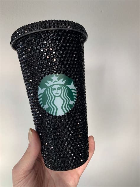 Black rhinestone starbucks cup. Starbucks Acrylic Diamond Cut Crystal Jet Black Tumbler Cup, Custom Starbucks Cup, Tumbler, Bling, Starbucks Rhinestone Cup, Coffee (842) Sale Price £81.32 £ 81.32 