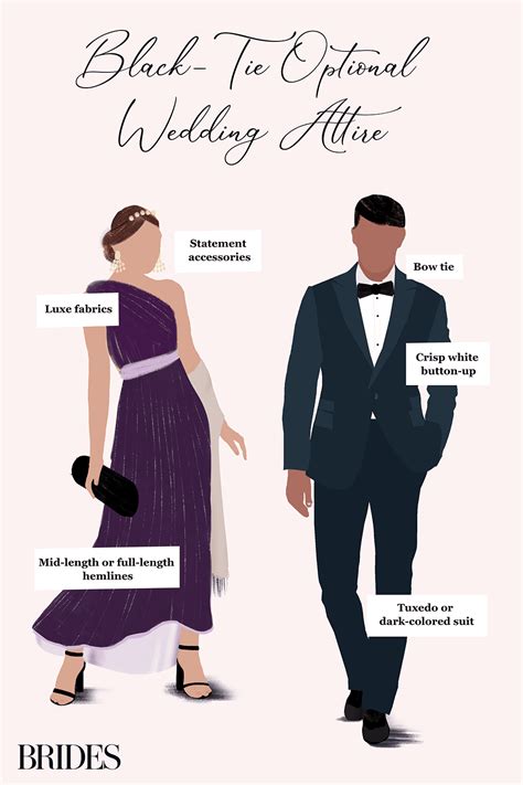 Black tie optional attire. Black-tie optional is a dress code for weddings that suggests wearing formal or semi-formal attire, but does not require it. For men, this could mean a suit and tie or a dark colored … 