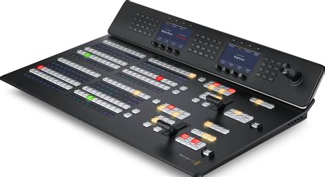 Blackmagic atem.  It features an integrated control panel and has advanced broadcast ...