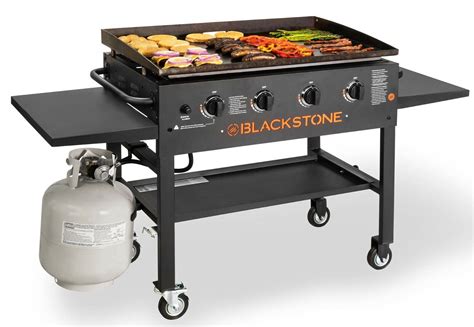 BLACKSTONE Blackstone Flat Top Gas Grill Griddle 2 Burner Propane Fuelled Rear Grease Management System, 1517, Outdoor Griddle Station for Camping, 28 inch Recommendations Royal Gourmet PD1301S Portable 24-Inch 3-Burner Table Top Gas Grill Griddle with Cover, 25,500 BTUs, Outdoor Cooking Camping or Tailgating, Black