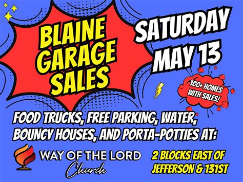 Blaine garage sale 2023. Oct 19, 2023 · Garage Sale. Variety of items to pick from. Sale in the back shop . Park on Parrish and enter through the gate. Look for yellow garage sale signs.friday 20th 9am to 4pm .sat 21st 9am 3pm and Sunday 22nd 9 am to 1pm.… → Read More. Posted on Fri, Oct 20, 2023 in Elk River, MN 