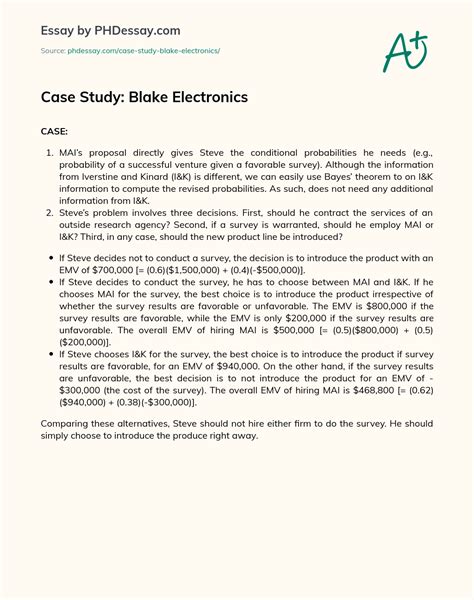 Blake Electronics Case Study Solution Pdf