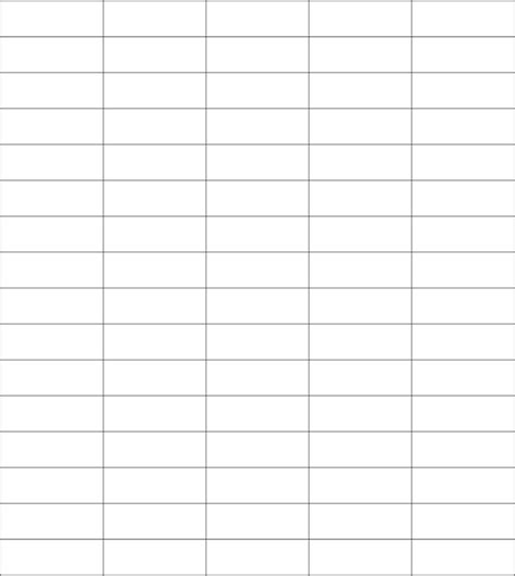Blank 5 Column Chart Printable