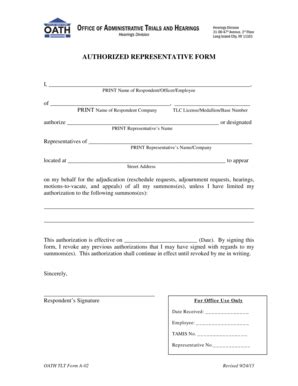 Blank Authorized Representative Form Fill Out and Print PDFs