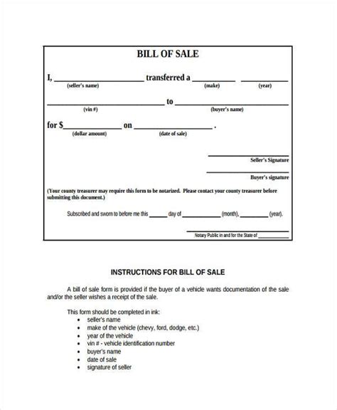 Blank Bill Of Sale Printable