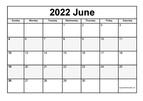 Blank Calendar Printable June 2022