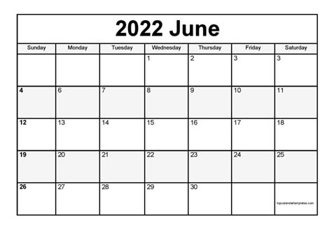 Blank Calendar Template June 2022