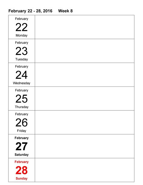 Blank Calendar Weekly