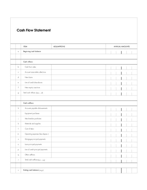 Blank Cash Flow Statement Table Free Download