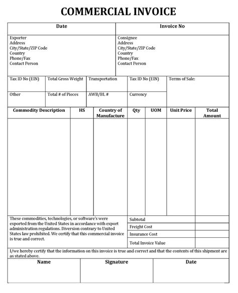 Blank Commercial Invoice Invoice Template Invoice Template Word Invoice Format In Excel