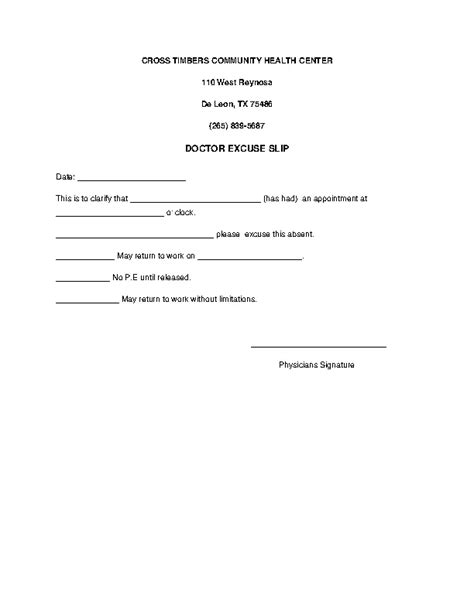 Blank Doctors Excuse Slip Note For Work Download PDFSimpli