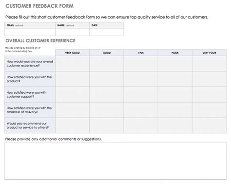 Blank Feedback Form Free Word Templates