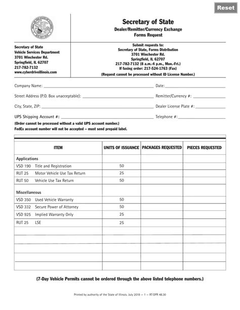 Blank Form Vsd 190 Illinois Fill Out and Print PDFs