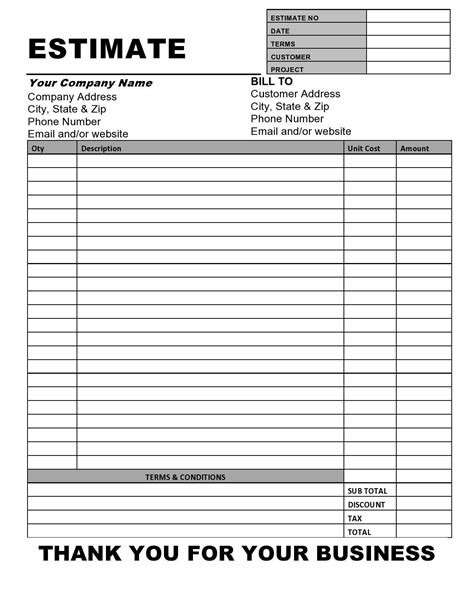 Blank Free Printable Estimate Forms Printable Blog