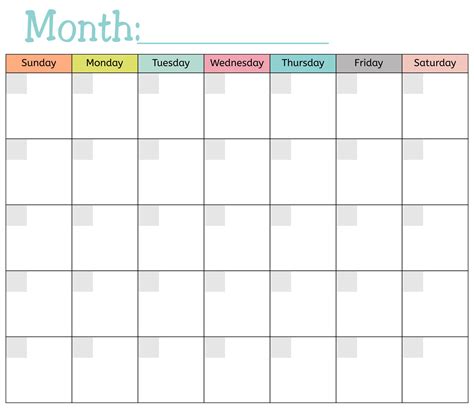 Blank Monthly Calendar Free Printable
