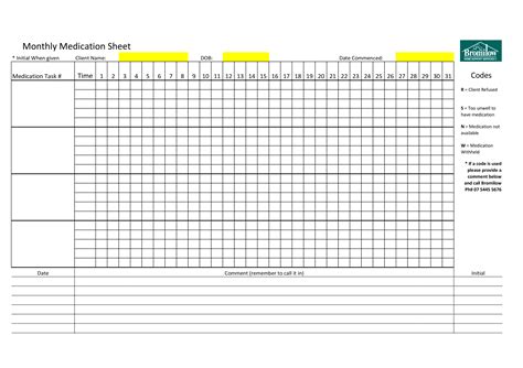 Blank Monthly Medication Sheet