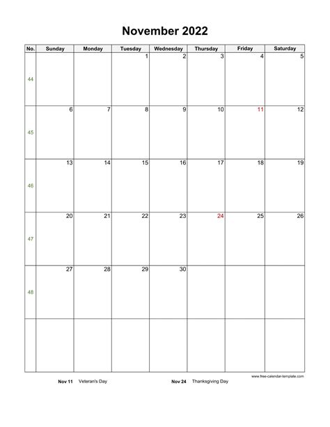 Blank November 2022 Calendar Editable