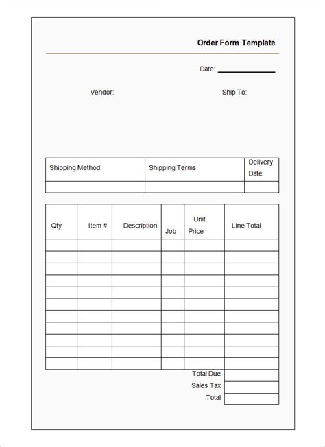 Blank Order Form Template Pdf