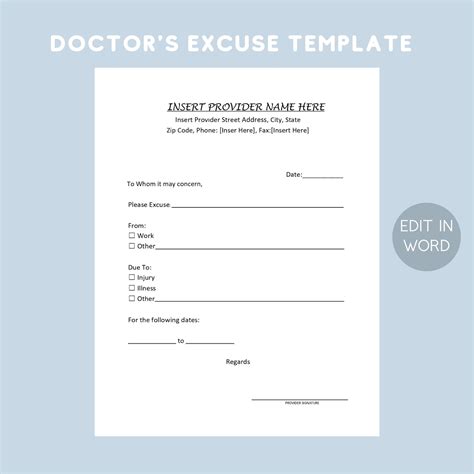 Blank Printable Doctor Excuse Form