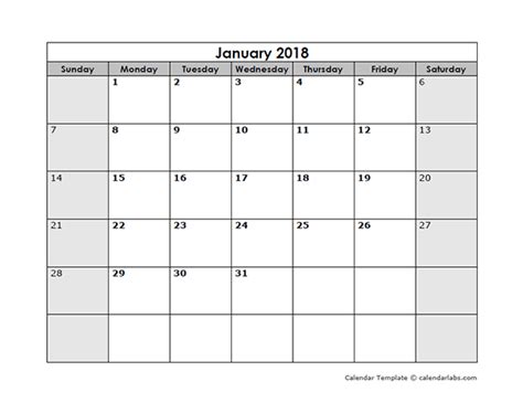 Blank Printable Monthly Calendar 2018 Calendar Template Letter Format