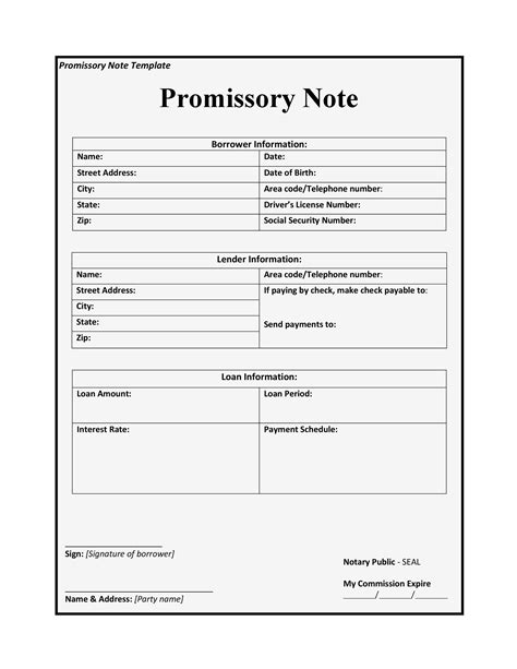 Blank Promissory Note Printable