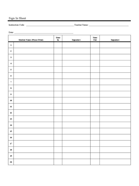 Blank Sign In Sheet Free Download