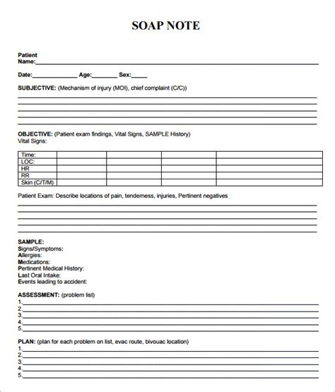 Blank Soap Note Template Sample Design Templates