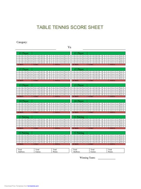 Blank Table Tennis Score Sheet Free Download