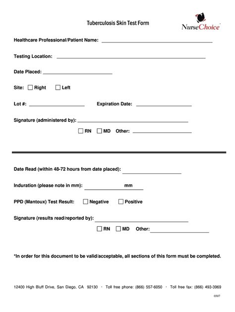 Blank Tb Test Form Printable Customize and Print