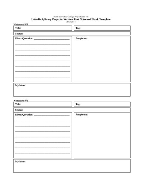 Blank Text Note Card Template Free Download