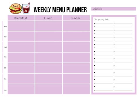 Blank Weekly Menu Template