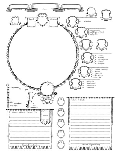 Blank character.  D&D 5e character sheet printable for players and DMs...