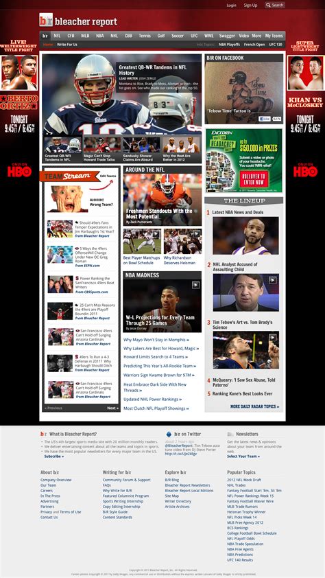 Bleacher Report (B/R), bleacherreport.com, a division of Turner Sports, is a leading publisher of original and entertaining sports content and one of the ...