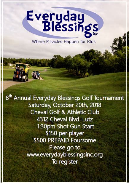Blessings golf tournament. The Blessings Collegiate Invitational will be a 54-hole stroke play tournament. It is scheduled Oct. 5-7 at Blessings Golf Cub and is expected to include every men’s and women’s golf team from the Southeastern Conference (SEC). A portion of the tournament will be broadcast live on Golf Channel each day. 