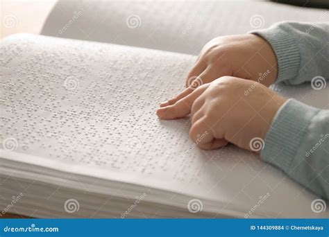 Blind Child Reading Book Written in Braille Stock Image Image of