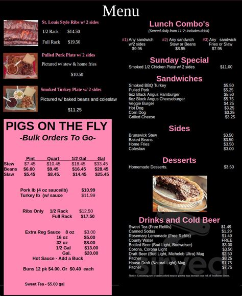 Blind Pig BBQ menu in Jackson, Georgia, USA - sirved.com