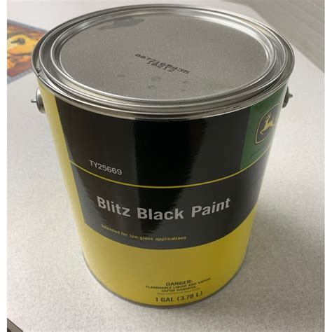 John Deere Blitz Black Paint (Flat Black) - Gallon. Lead-Free Enamel Paint: Lead-free formulation - user-friendly and environmentally safe. Suitable for exterior or interior use. High-quallity, long-lasting, color-fast paints for weather-proven performance in field testing.. 