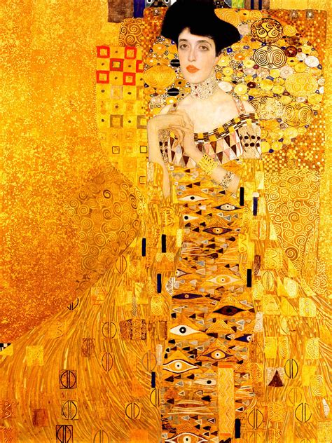 Even if we look beyond The Kiss at other paintings by Klimt we will notice his characteristic golden depictions. The painting Portrait of Adele Bloch-Bauer I (1903 to 1907) is another fine example and also one of his best examples. It depicts his model, Adele Bloch-Bauer, in a sitting position, but she almost becomes one with her golden .... 
