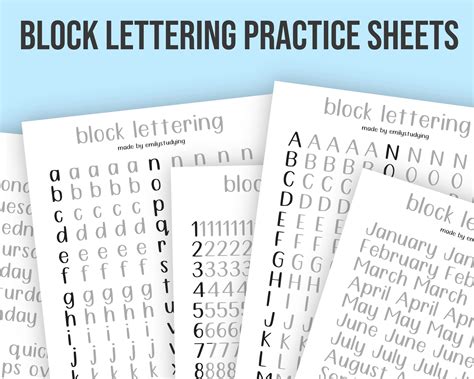 Block Lettering Handwriting Practice Sheets Etsy