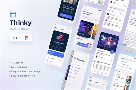 Blog News iOS App Figma & PSD Template on Yellow Images Creative Store