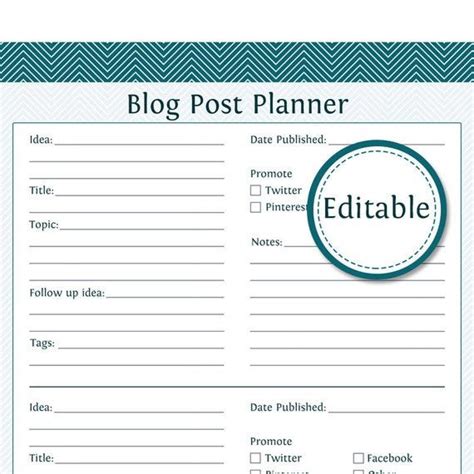 Blog Planner Template Best Of Blog Post Planner Fillable Instant